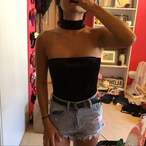 Choker velvet bodysuit